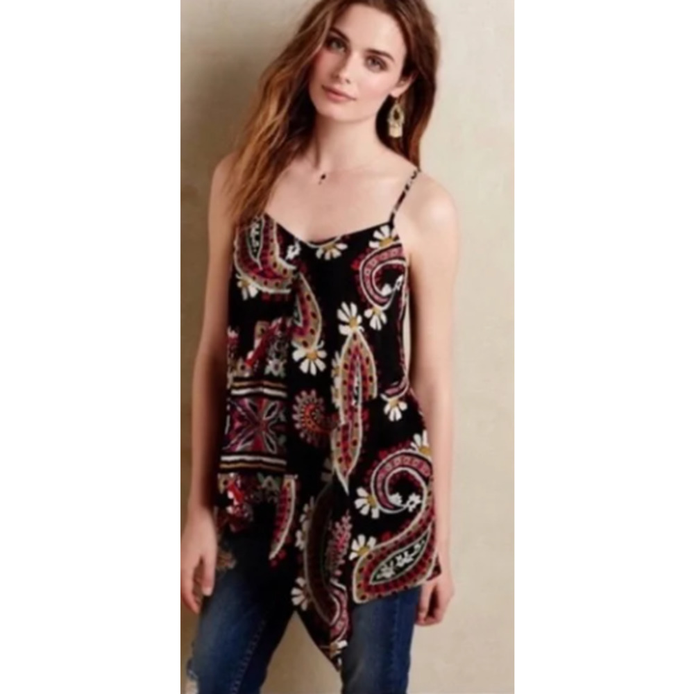 Anthropologie HD in Paris Moonset Black Paisley Silk Cami Tank Top